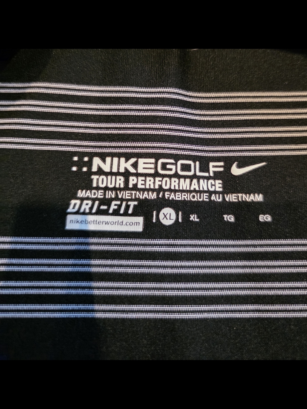 Nike Golf Black Polo with White Stripes - XL